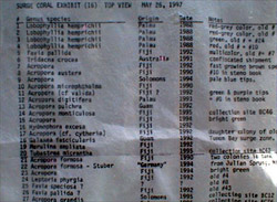 ちゃんとサンゴの配置図がついてる。すべてのサンゴについて、いつ、南太平洋のどこからかきたかがつらつらと記入されてる。　すげー、一目瞭然。